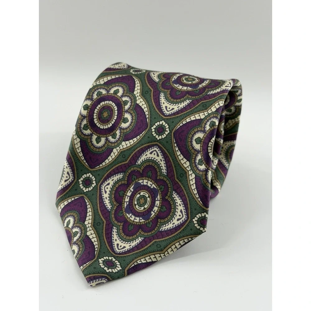 Christian Dior Monsieur Mens Tie Diamond Italian Silk Purple Green Vtg USA